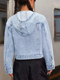 Hooded Drawstring Cropped Denim Jacket - Trendsi - Flyclothing LLC
