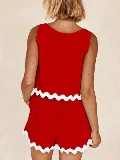 Contrast Trim Round Neck Tank and Shorts Set - Trendsi - Flyclothing LLC