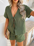 Devine Tied V-Neck Short Sleeve Top and Shorts Set - Trendsi - Flyclothing LLC