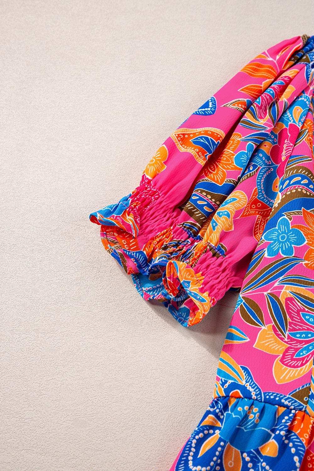 Peplum Printed Notched Short Sleeve Blouse - Trendsi - Flyclothing LLC