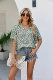 Leopard Notched Half Sleeve Blouse - Trendsi - Flyclothing LLC