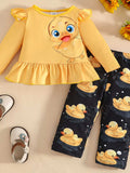 Children's Cute Duck Print Long Sleeve Top and Pants Set - Trendsi - Flyclothing LLC
