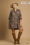 Umgee Full Size Leopard Print Mini Dress with Contrast Trim Plus Size - Trendsi - Flyclothing LLC