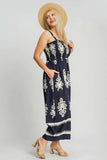 Umgee Full Size Smocked Printed Wide Leg Jumpsuit Plus Size - Trendsi - Flyclothing LLC