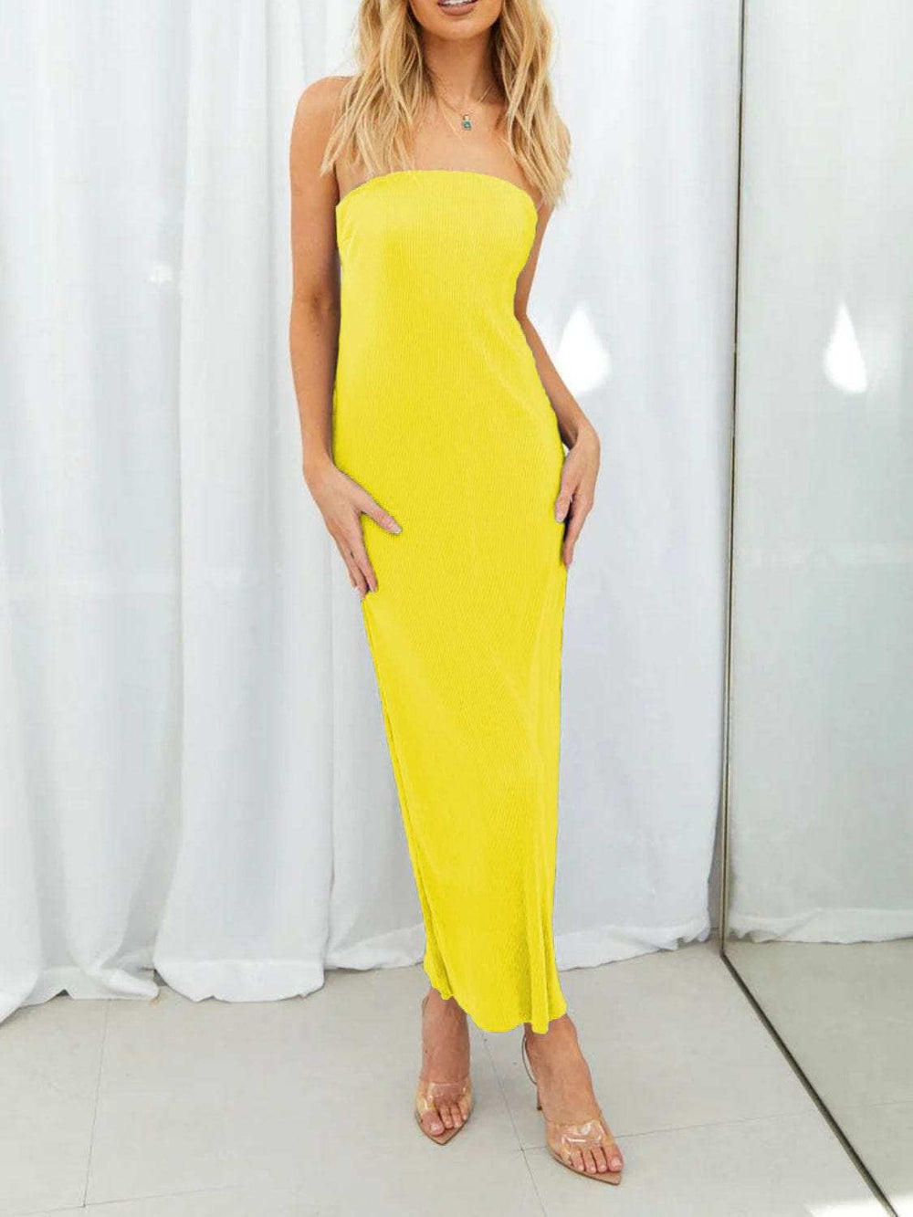 Lace-Up Back Tube Maxi Dress - Trendsi - Flyclothing LLC