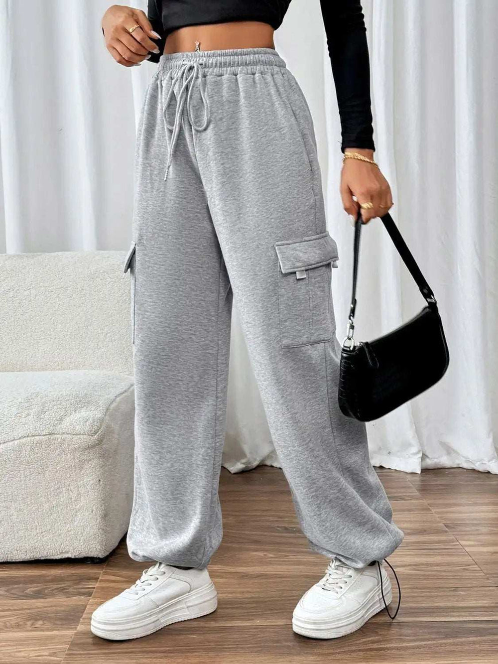 Perfee Drawstring Elastic Waist Joggers with Pockets - Trendsi - Flyclothing LLC