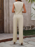Button Down V-Neck Vest and Pants Set - Trendsi - Flyclothing LLC