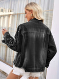 Pearl Trim Raw Hem Denim Jacket - Trendsi - Flyclothing LLC