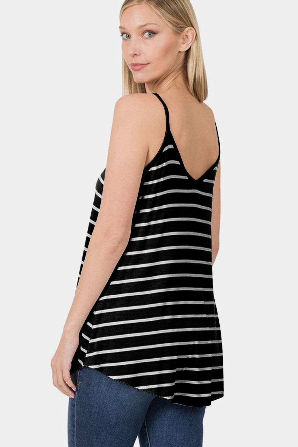 Zenana Striped V-Neck Curved Hem Cami - Trendsi - Flyclothing LLC