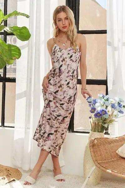 ADORA Watercolor V-Neck Midi Cami Dress - Trendsi - Flyclothing LLC