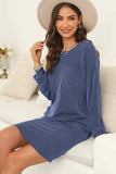 Striped Round Neck Long Sleeve Mini Dress - Trendsi - Flyclothing LLC