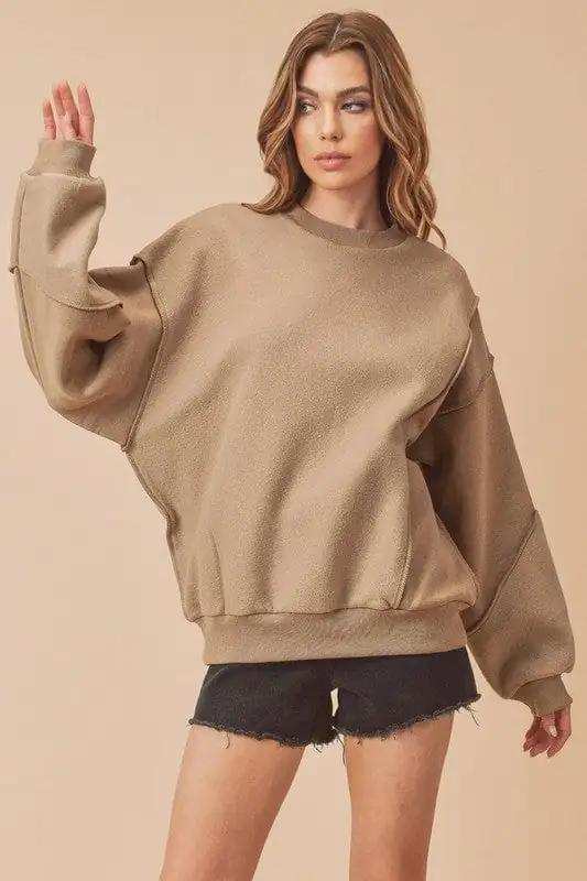 Aemi + Co Exposed Seam Round Neck Drop Shoulder Sweatshirt - Trendsi - Flyclothing LLC