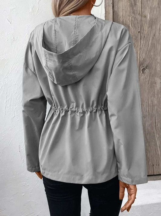 Drawstring Zip Up Hooded Jacket - Trendsi - Flyclothing LLC