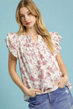 Umgee Full Size Two Tone Boxy Cut Floral Print Blouse Plus Size - Trendsi - Flyclothing LLC