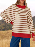 Striped Round Neck Long Sleeve Sweater - Trendsi - Flyclothing LLC