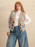Plus Size Printed Sherpa Vest Coat - Trendsi - Flyclothing LLC