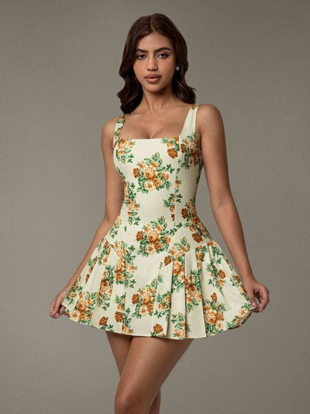 Floral Sleeveless Mini Pleated Dress - Trendsi - Flyclothing LLC