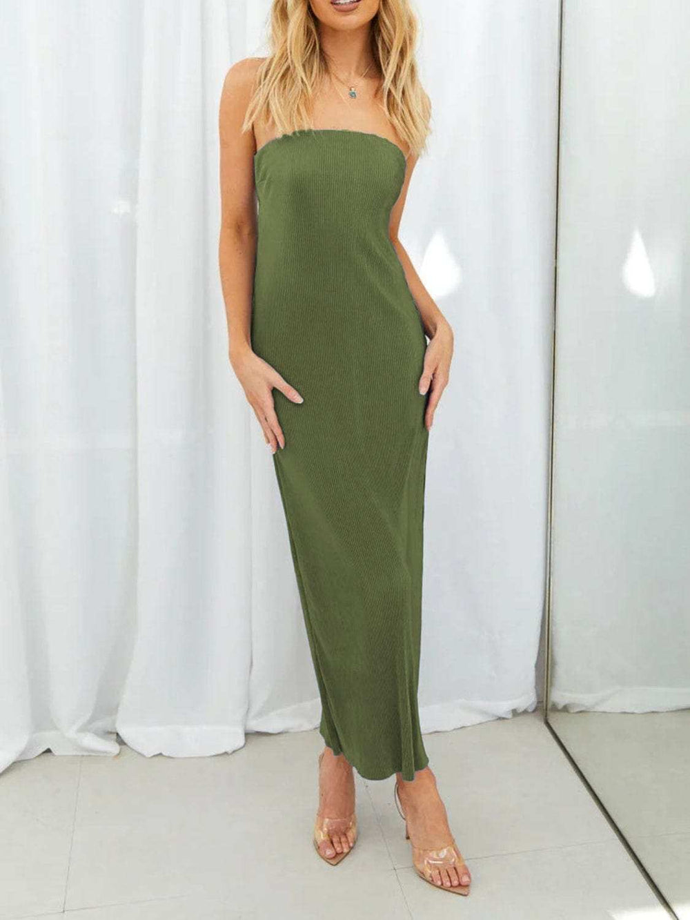 Lace-Up Back Tube Maxi Dress - Trendsi - Flyclothing LLC