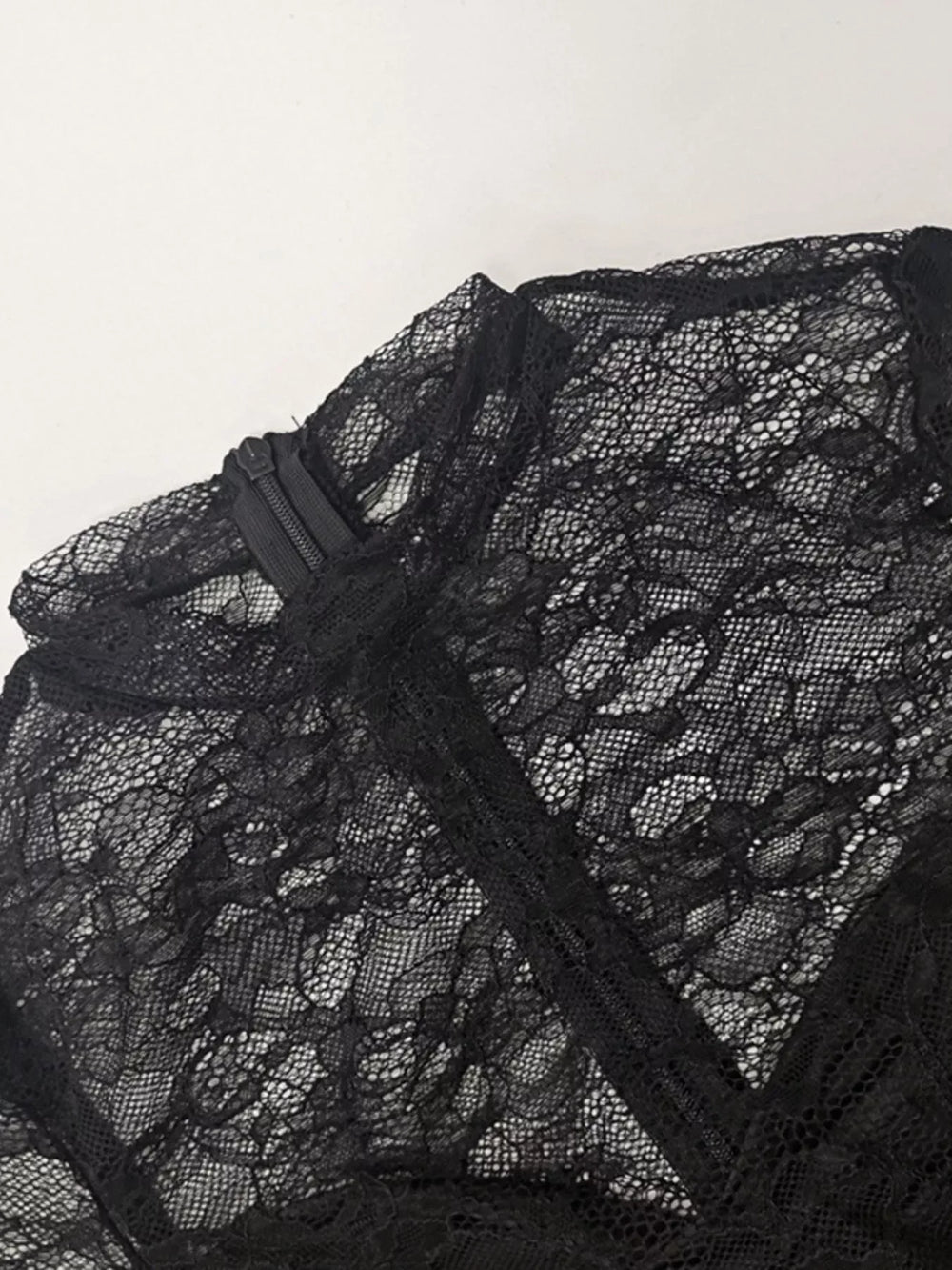 Lace Sheer Mock Neck Long Sleeve Maxi Dress - Trendsi - Flyclothing LLC