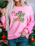 Holly Jolly Sequin Letter Drop Shoulder Long Sleeve Top - Trendsi - Flyclothing LLC