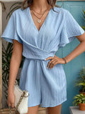 Tied V-Neck Short Sleeve Romper - Trendsi - Flyclothing LLC