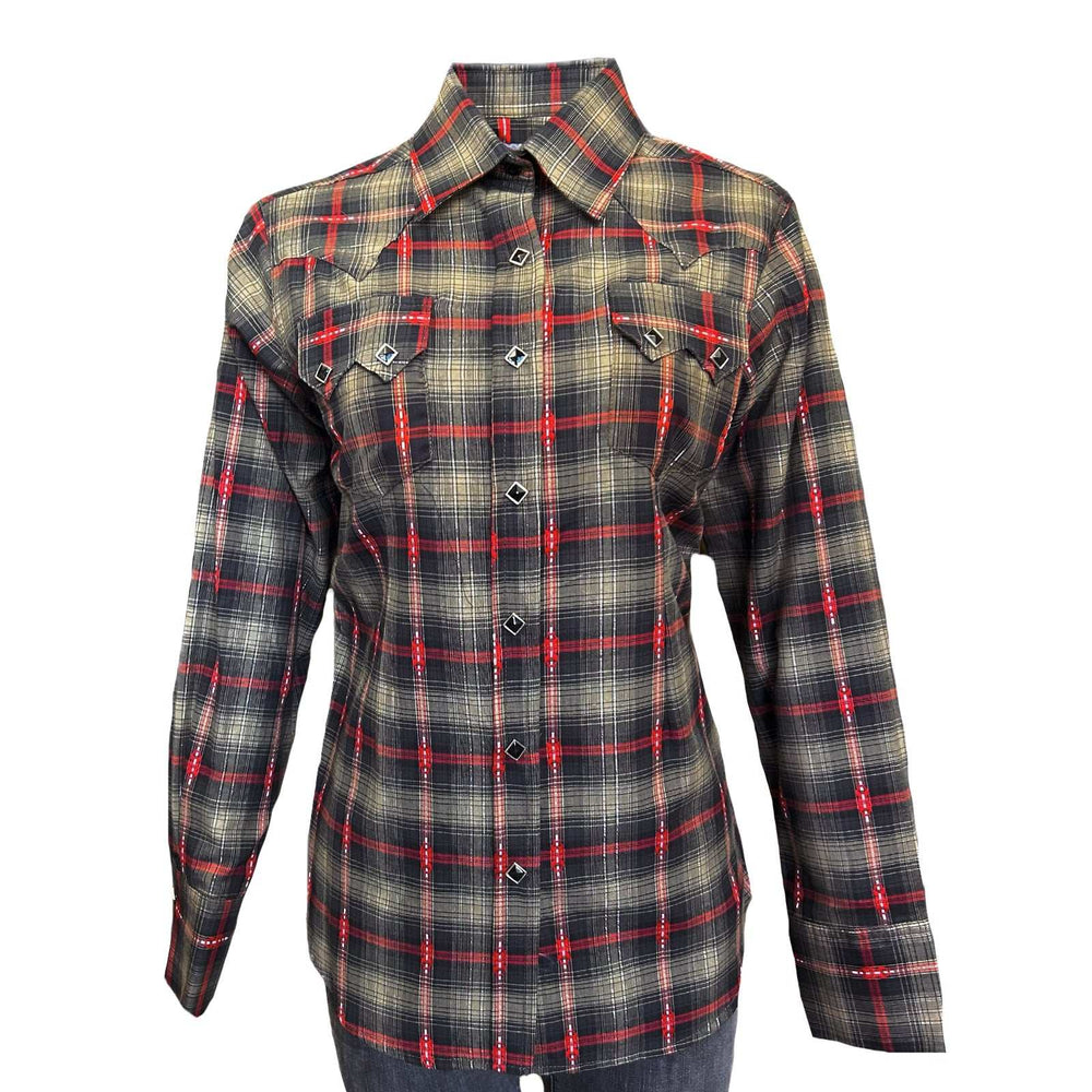 Rockmount Ranch Ware Women's Shadow Plaid Dobby Lurex Western Shirt in Black - Rockmount Clothing - Flyclothing LLC