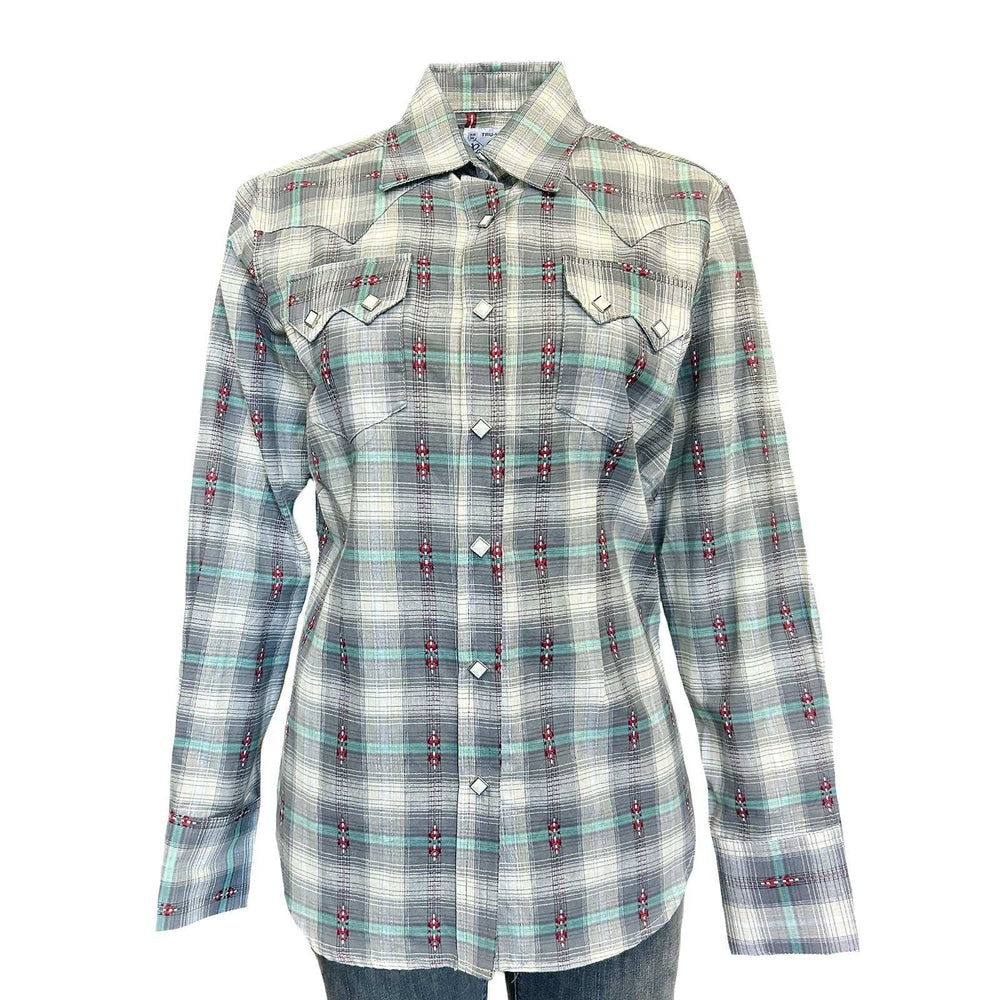 Rockmount Ranch Ware Women's Shadow Plaid Dobby Lurex Western Shirt in Grey - Rockmount Clothing - Flyclothing LLC