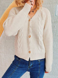 Cable-Knit V-Neck Button Down Long Sleeve Cardigan - Trendsi - Flyclothing LLC