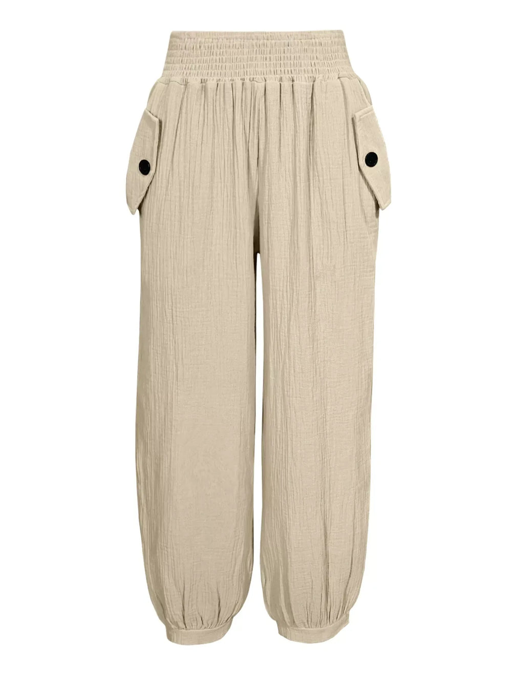 Smocked Textured Casual Pants - Trendsi - Flyclothing LLC