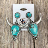 Artificial Turquoise Alloy Cow Head Earrings - Trendsi - Flyclothing LLC