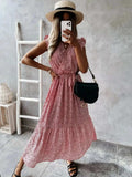 Ruffled Surplice Printed Cap Sleeve Dress - Trendsi - Flyclothing LLC