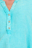 Zenana Washed Double Gauze 3/4 Button Henley Neck Shirt - Trendsi - Flyclothing LLC