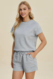 Double Take Full Size Texture Short Sleeve Top and Shorts Set - Trendsi - Flyclothing LLC