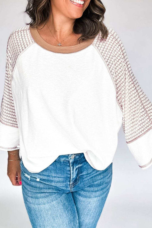 Striped Round Neck Raglan Sleeve Top - Trendsi - Flyclothing LLC