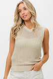 BiBi Knitted Beaded Pearl V Neck Sleveless Top - Trendsi - Flyclothing LLC