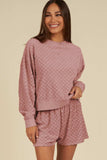 Round Neck Long Sleeve Checkered Top and Shorts Set - Trendsi - Flyclothing LLC