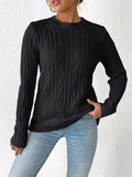 Cable-Knit Round Neck Sweater - Trendsi - Flyclothing LLC