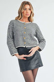 Aemi + Co Striped Button Down Round Neck Cardigan - Trendsi - Flyclothing LLC