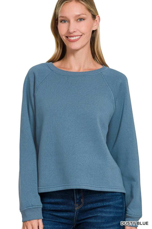 Zenana Fleece Raglan Round-Neck Sweatshirt - Trendsi - Flyclothing LLC