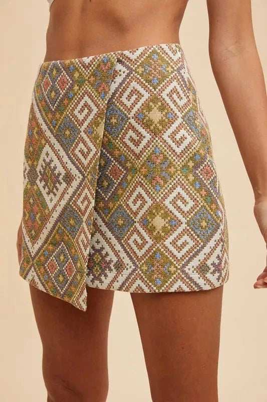 Annie Wear Ethic Woven Jacquard Wrap Mini Skirt - Trendsi - Flyclothing LLC
