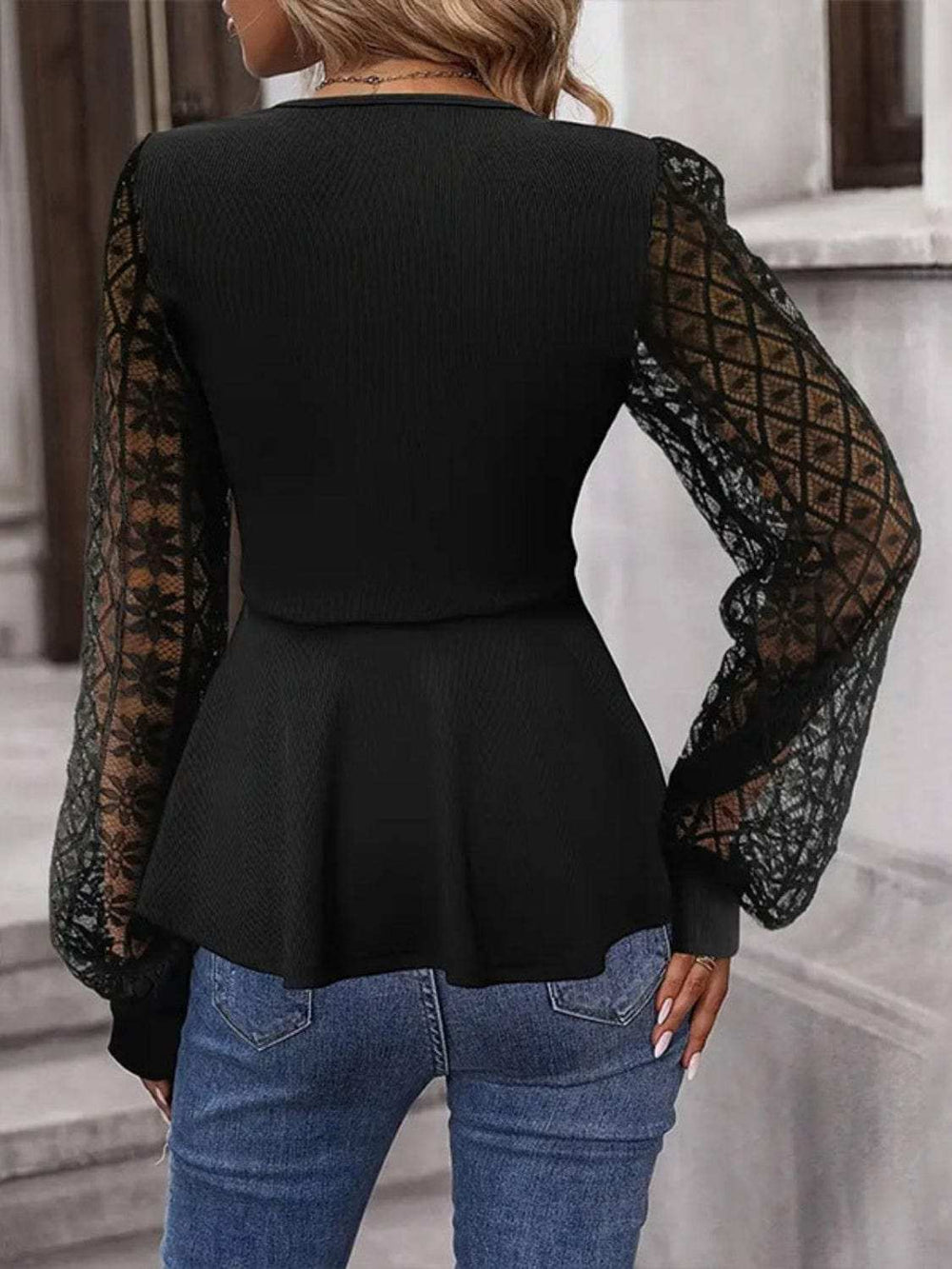 Peplum Surplice Long Sleeve Blouse - Trendsi - Flyclothing LLC