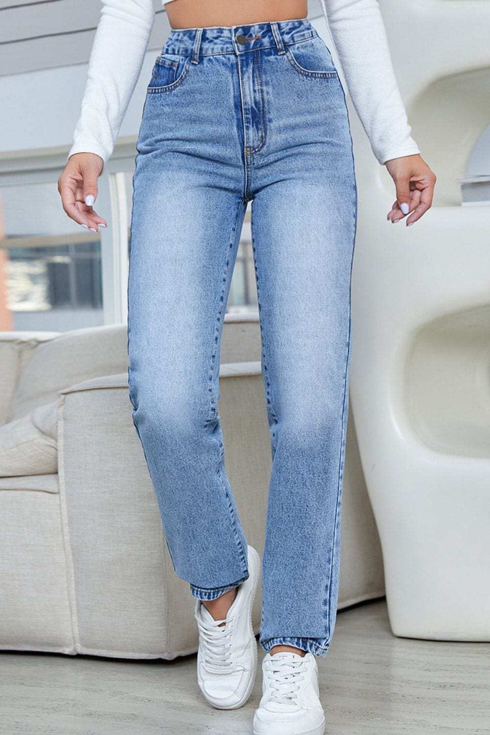 Straight Jeans with Pockets - Trendsi - Flyclothing LLC