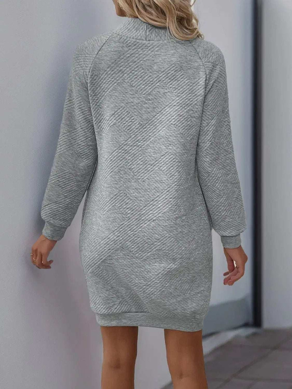 Perfee Texture Mock Neck Long Sleeve Mini Dress - Trendsi - Flyclothing LLC