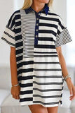 Button Detail Striped Short Sleeve Mini Dress - Trendsi - Flyclothing LLC