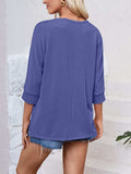 Textured Round Neck Three-Quarter Sleeve Blouse - Trendsi - Flyclothing LLC