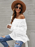 Cable Knit Openwork Off-Shoulder Sweater - Trendsi - Flyclothing LLC