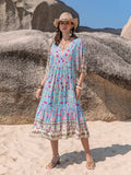 Printed Puff Sleeve Ruched Midi Dress - Trendsi - Flyclothing LLC