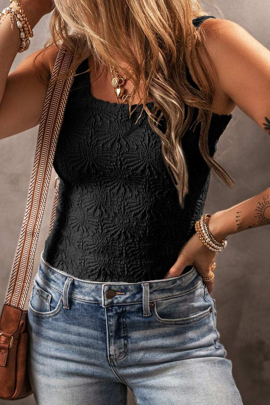 Floral Jacquard Square Neck Tank - Trendsi - Flyclothing LLC