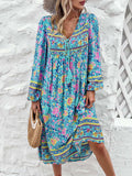 Tassel Tied Printed Long Sleeve Dress - Trendsi - Flyclothing LLC