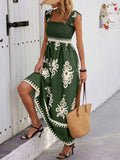 Smocked Printed Wide Strap Maxi Dress - Trendsi - Flyclothing LLC